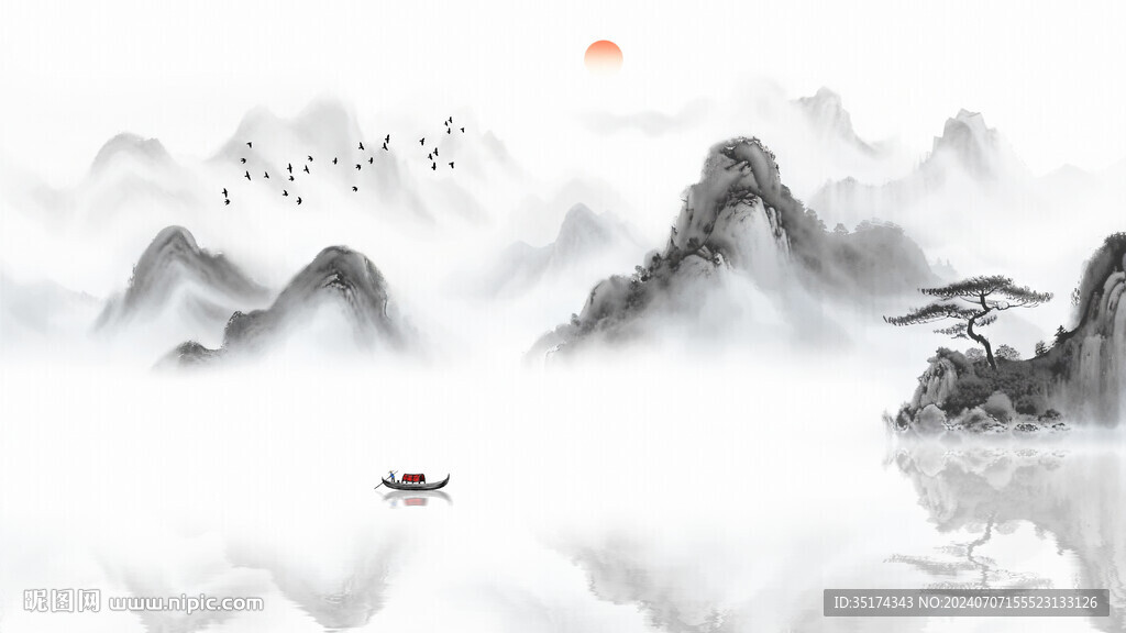 手繪意境山水背景