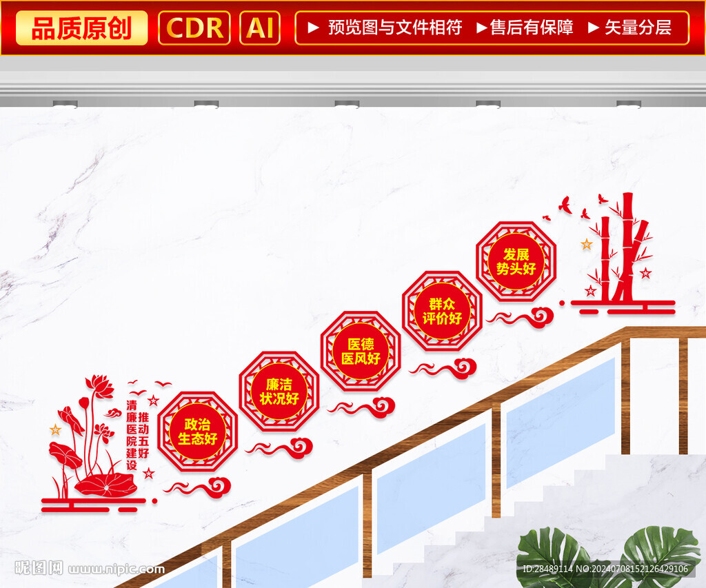五好清廉醫(yī)院樓梯文化墻