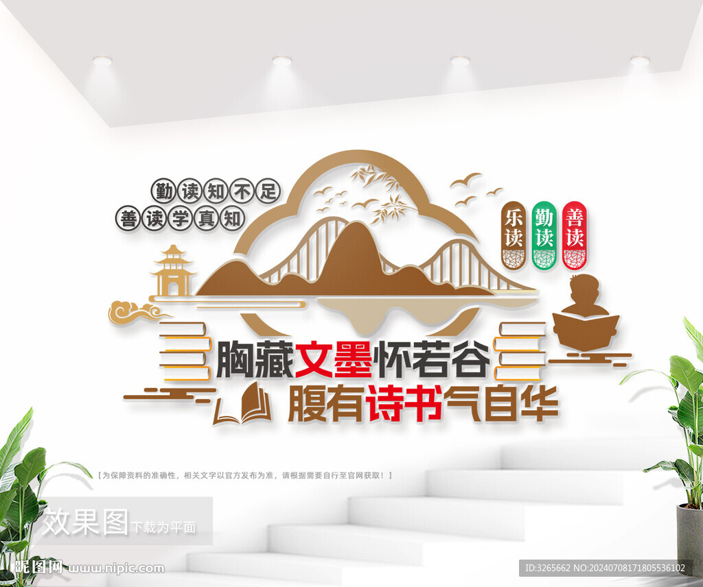 讀書文化墻胸藏文墨懷若谷閱讀室