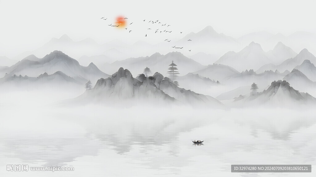 中式意境山水情背景墻