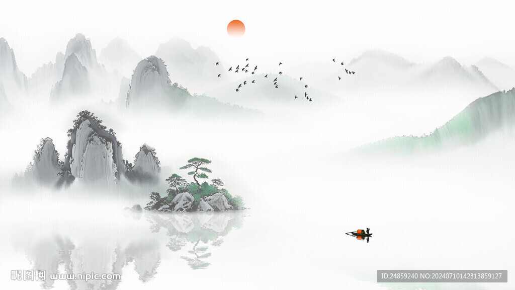 山水意境壁畫電視背景