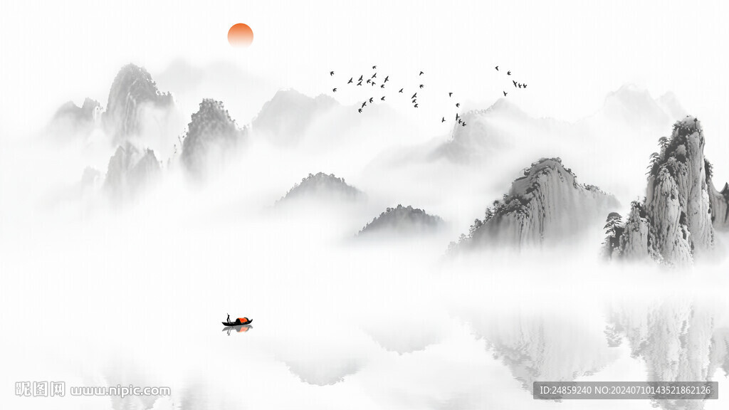 新中式山水電視沙發(fā)背景