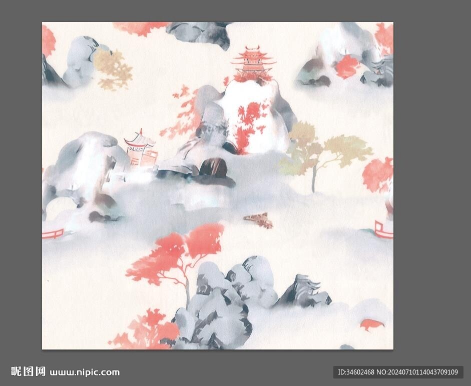 山水 亭子 樹