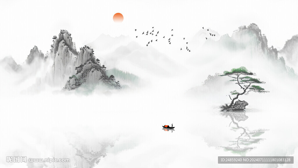 古風意境山水畫背景