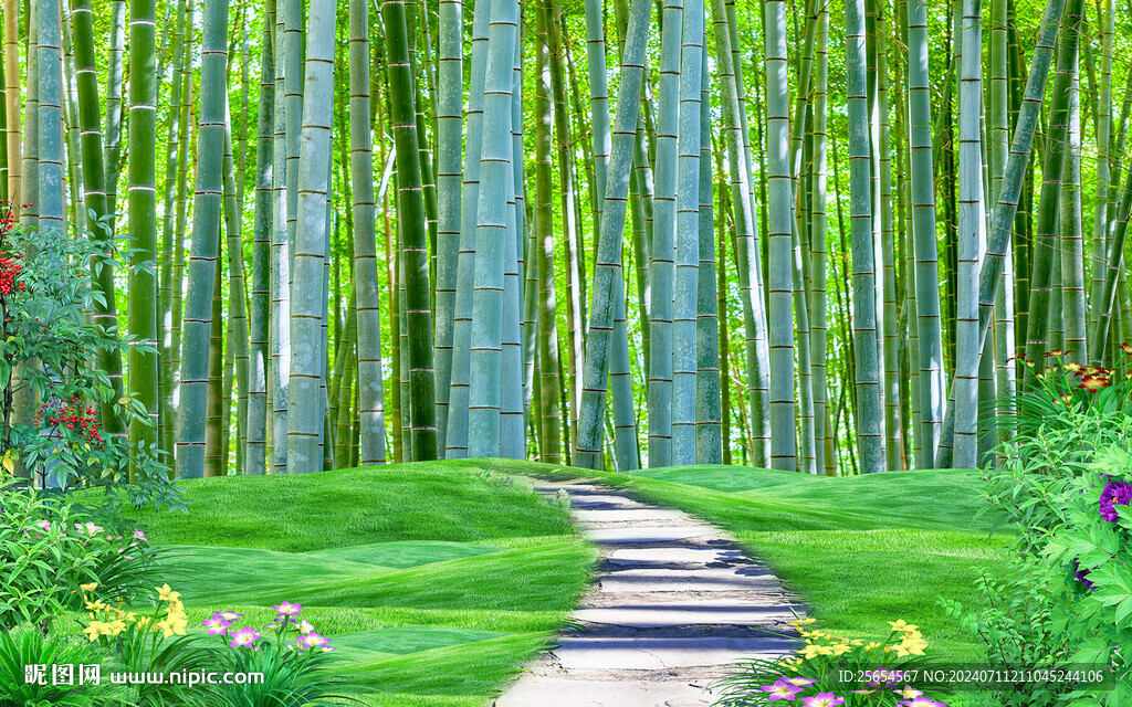 竹林公園綠蔭路3d風(fēng)景背景墻