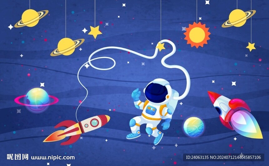卡通宇宙航天壁畫