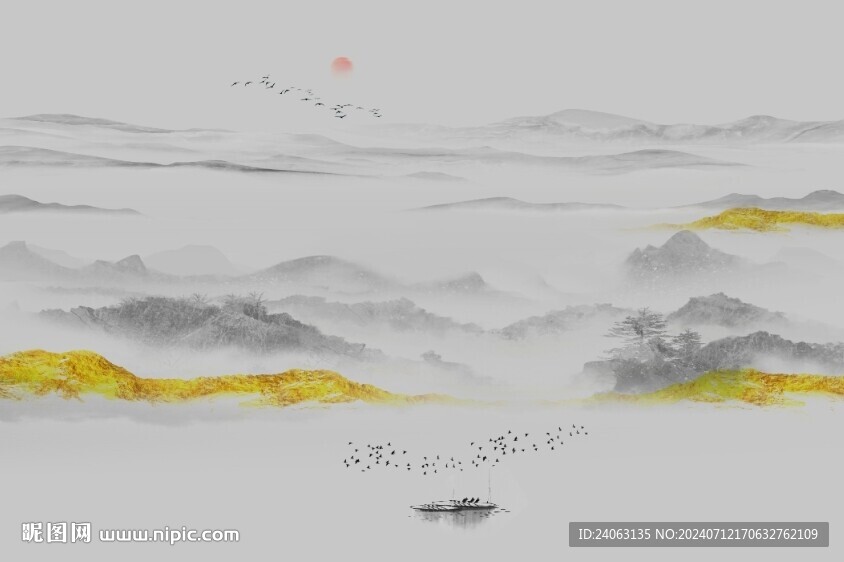 中式金箔山水畫