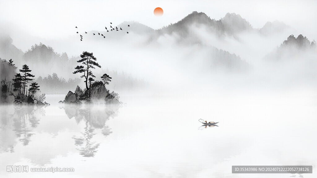 中式簡(jiǎn)約意境水墨山水