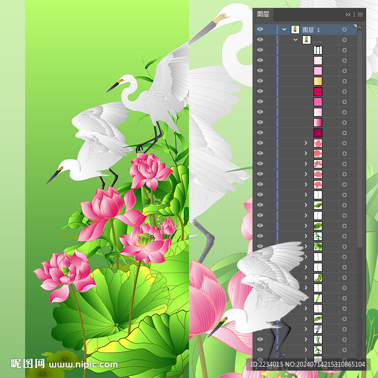 荷花雙鷺圖