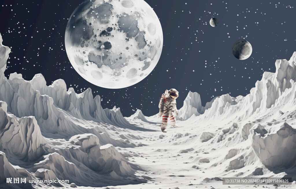宇航員月球星空背景墻