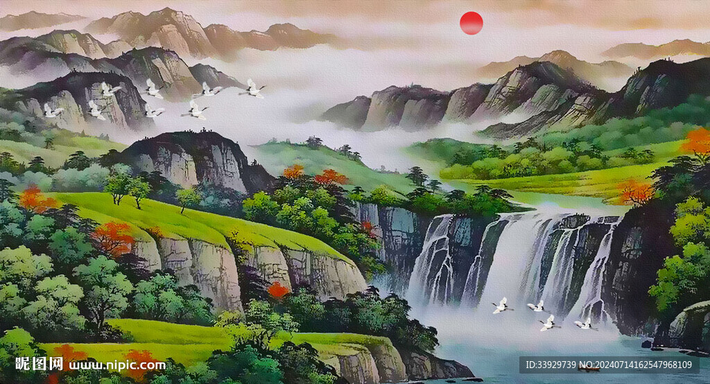 山水風景畫背景墻
