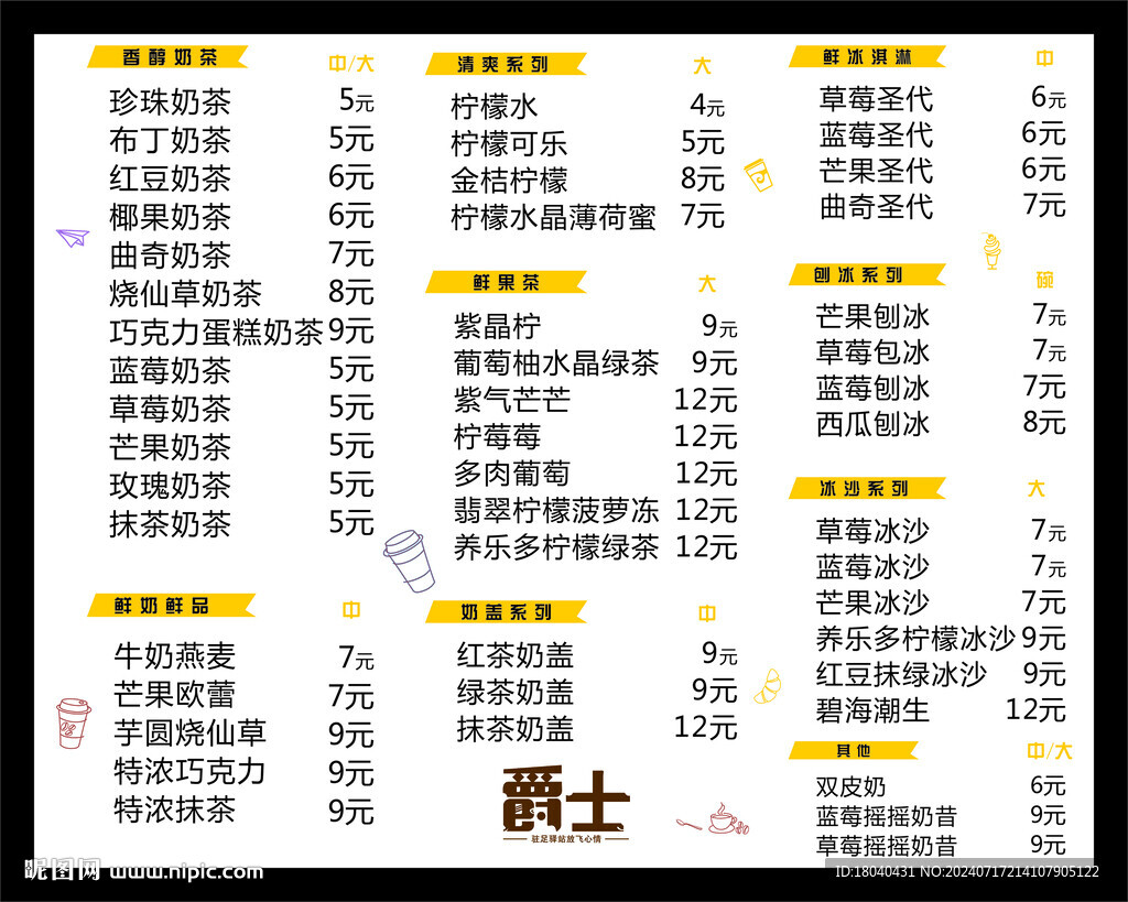 價格表