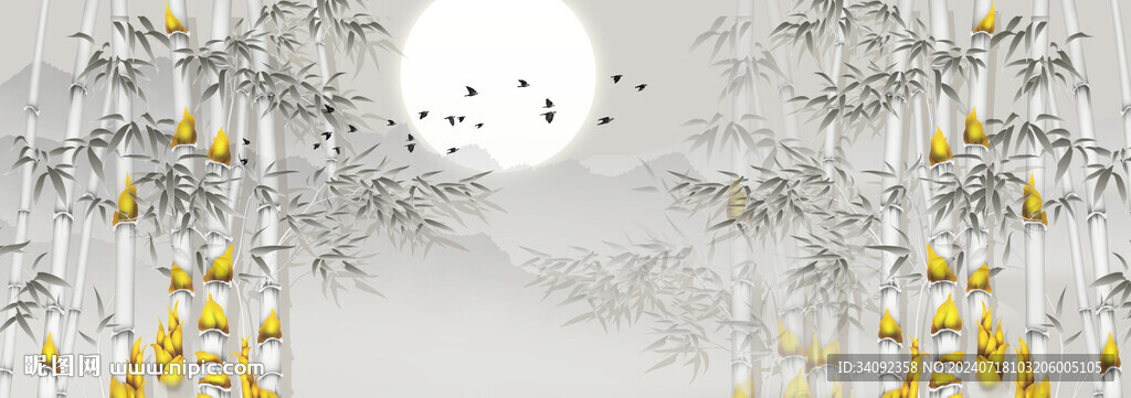 新中式水墨竹林風(fēng)景背景墻