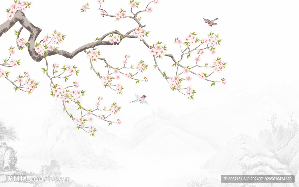 新中式工筆花鳥畫背景墻