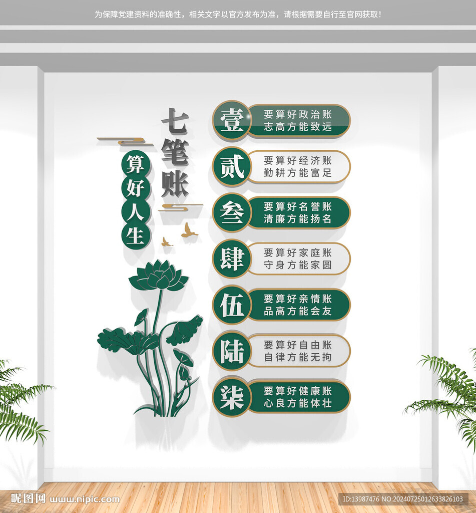 豎版算好人生七筆賬文化墻