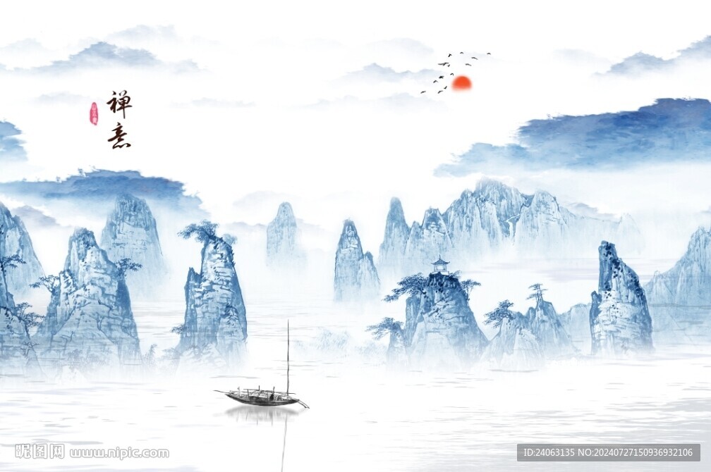 國畫山水背景墻