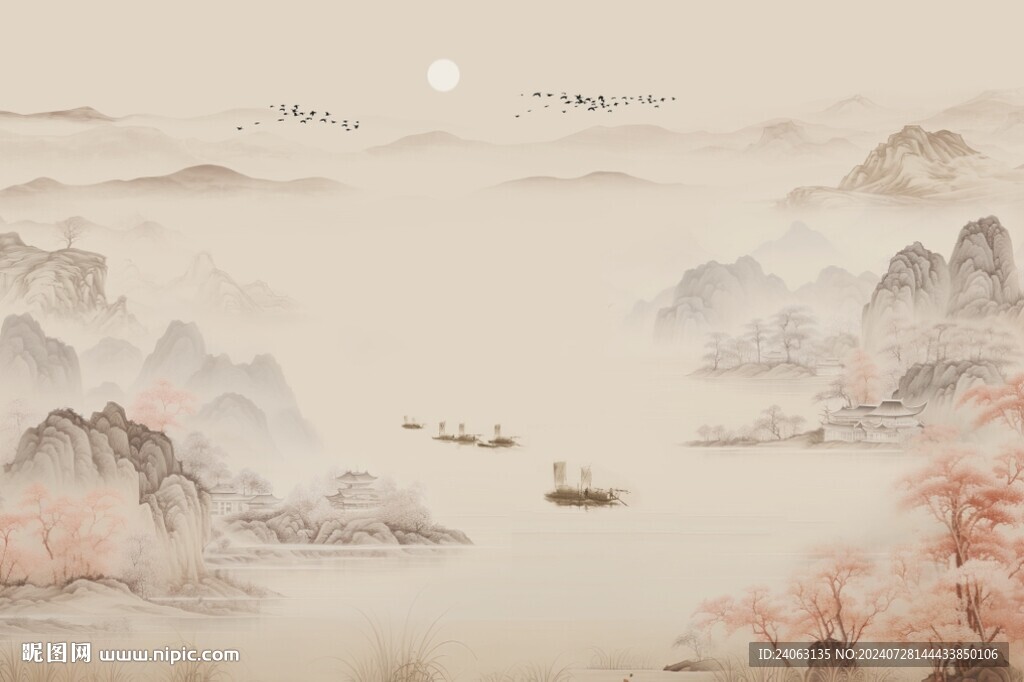 中式山水國畫屏風(fēng)