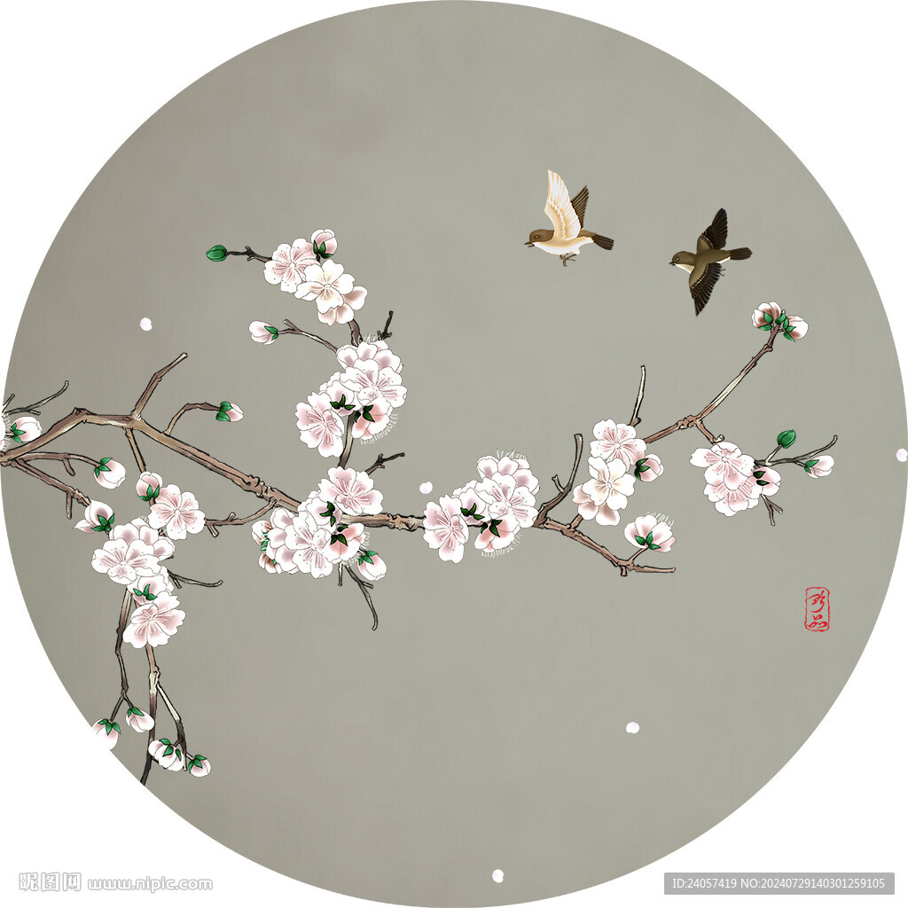 新中式海棠花鳥