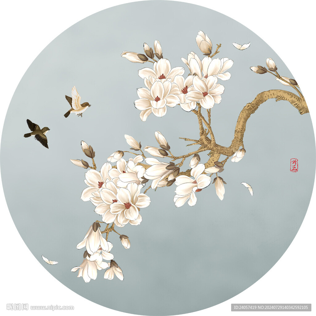 新中式玉蘭花鳥