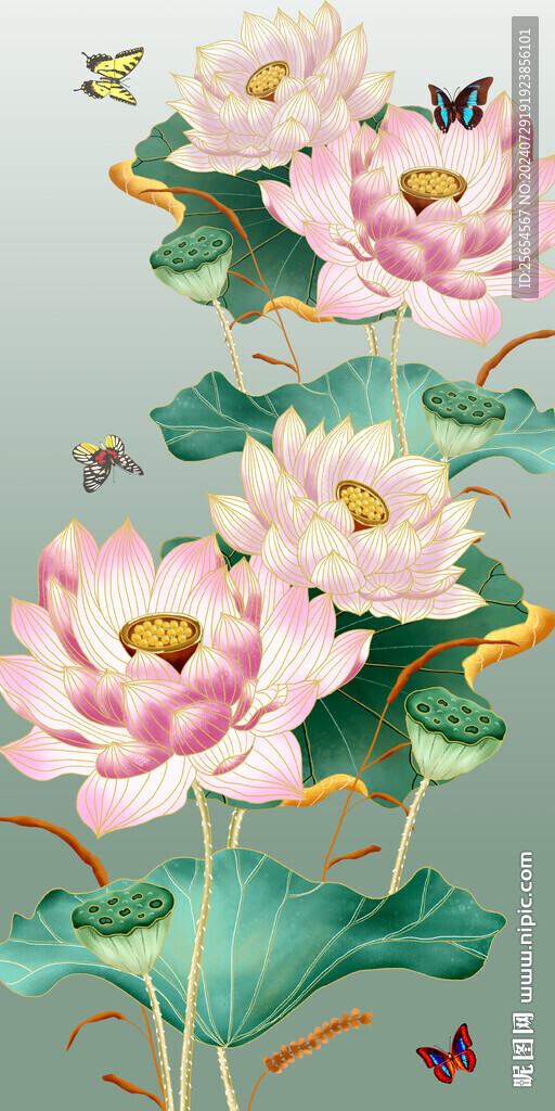 荷花新中式入戶(hù)玄關(guān)裝飾畫(huà)