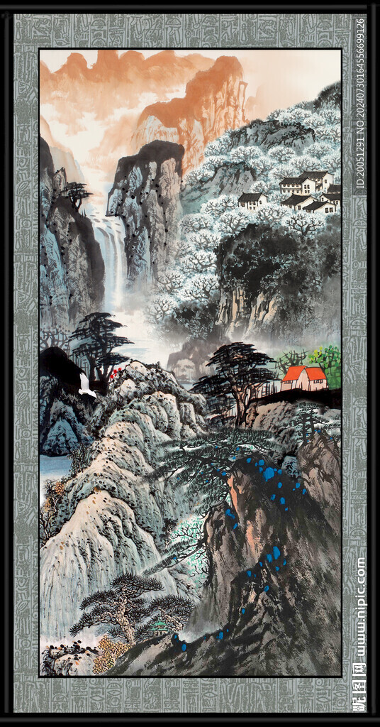 瀑布山水畫 