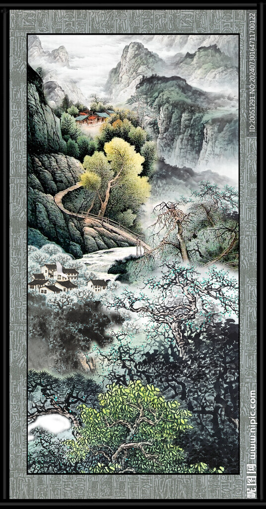 瀑布山水畫 