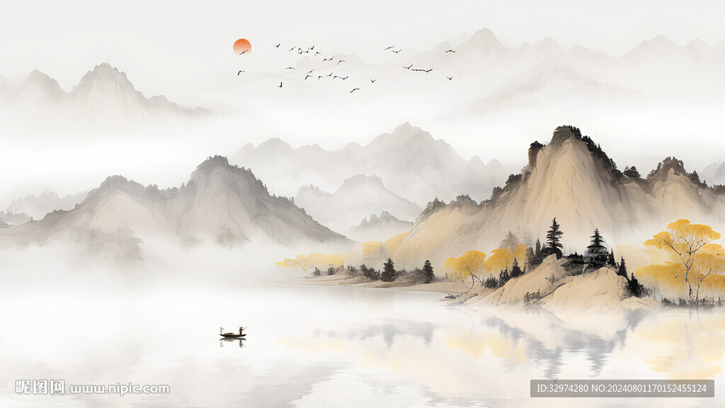 中式山水背景畫