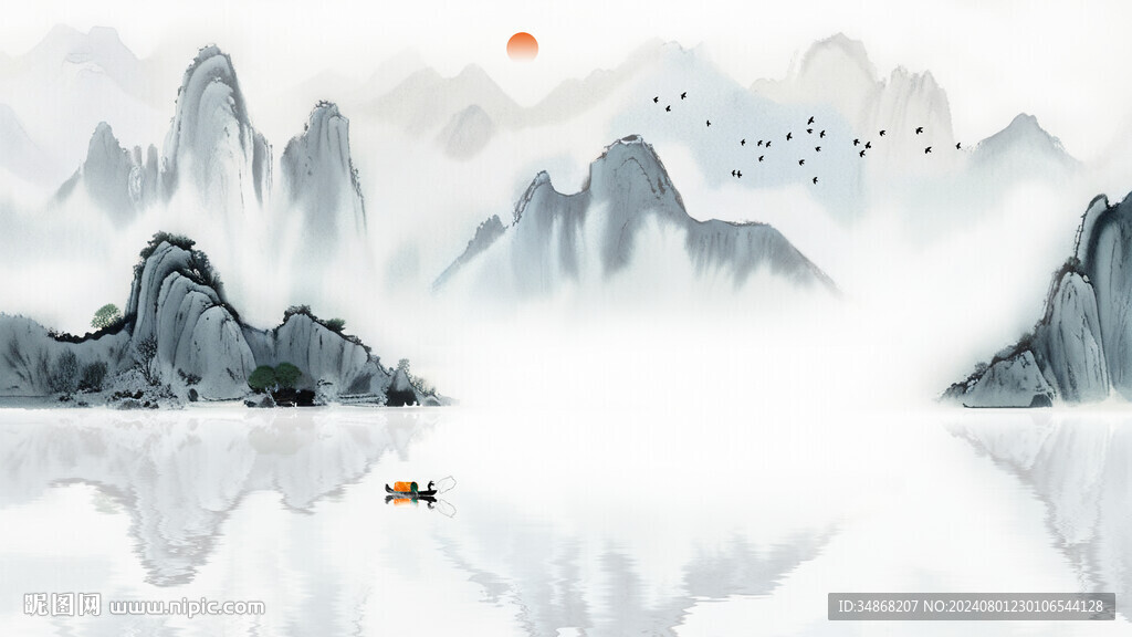 新中式水墨山水背景墻