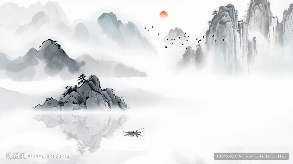大氣水墨山水畫背景