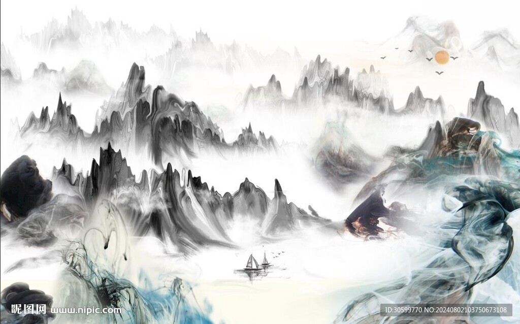 中式意境山水背景裝飾畫