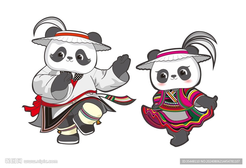 熊貓先生之熊貓跳歌樁卡通插畫