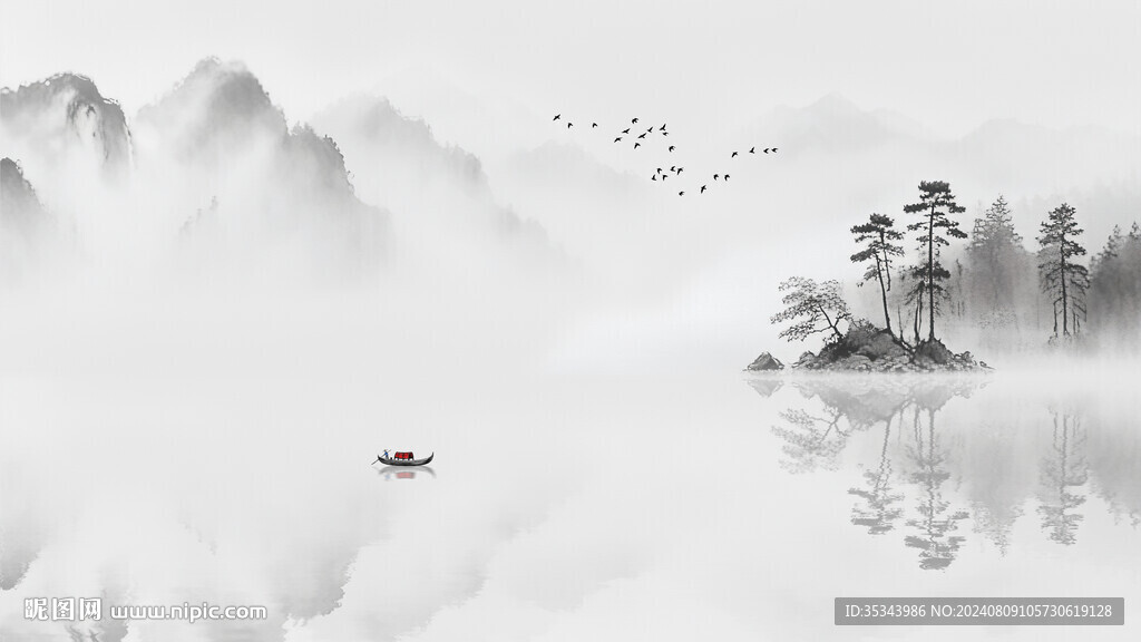新中式背景墻壁畫