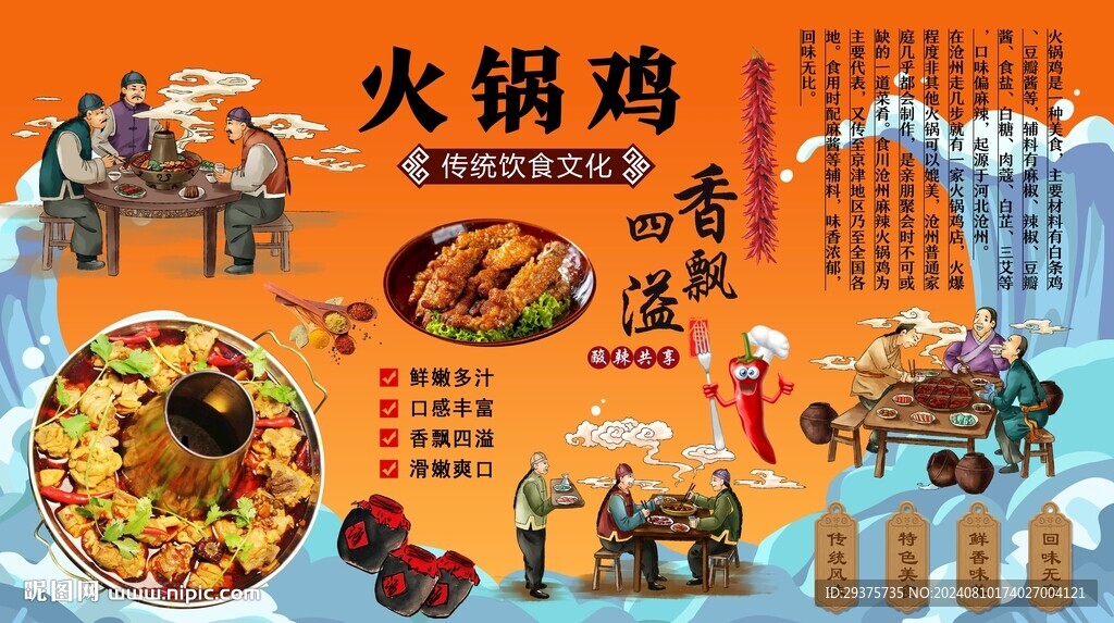 火鍋雞背景墻