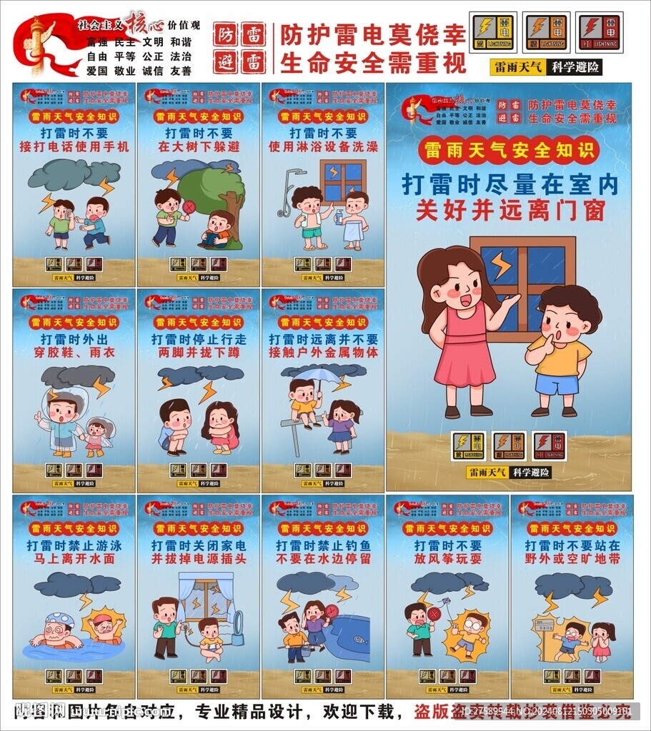 防范雷雨天氣海報展板科普宣傳