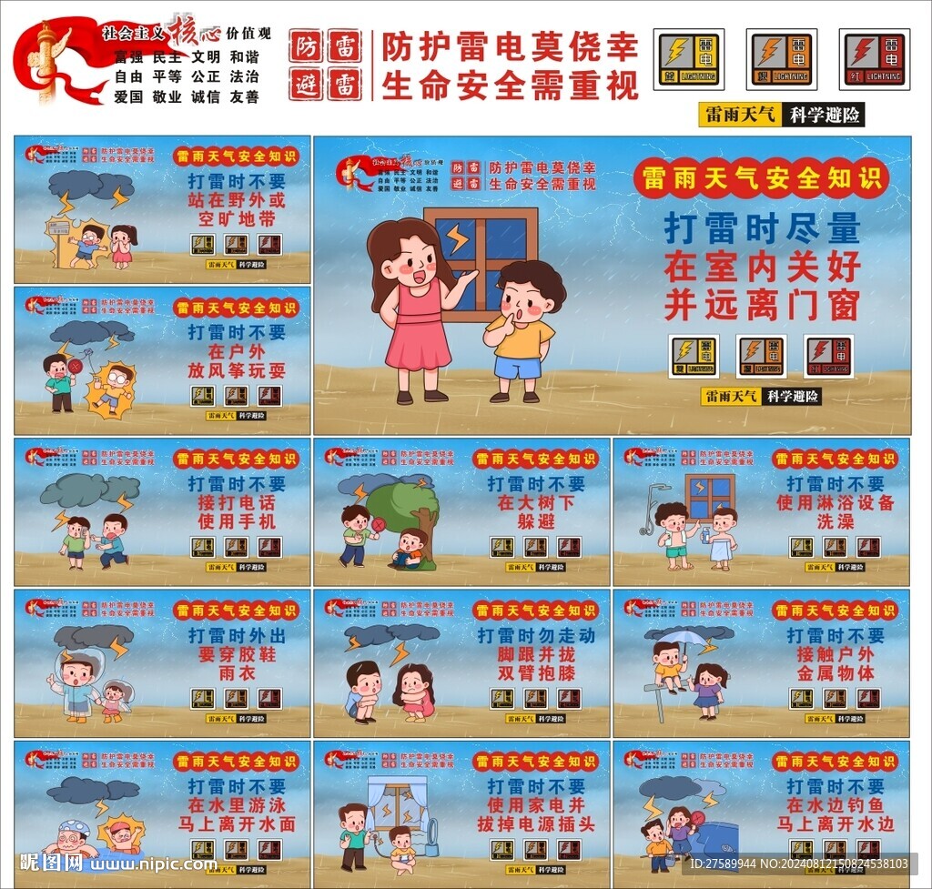 防范雷雨天氣海報(bào)展板科普宣傳