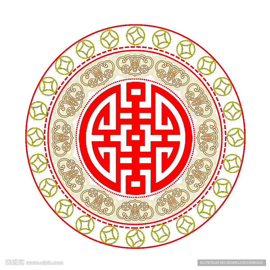 國(guó)風(fēng)國(guó)潮如意全繞喜字錢(qián)幣紋圖印