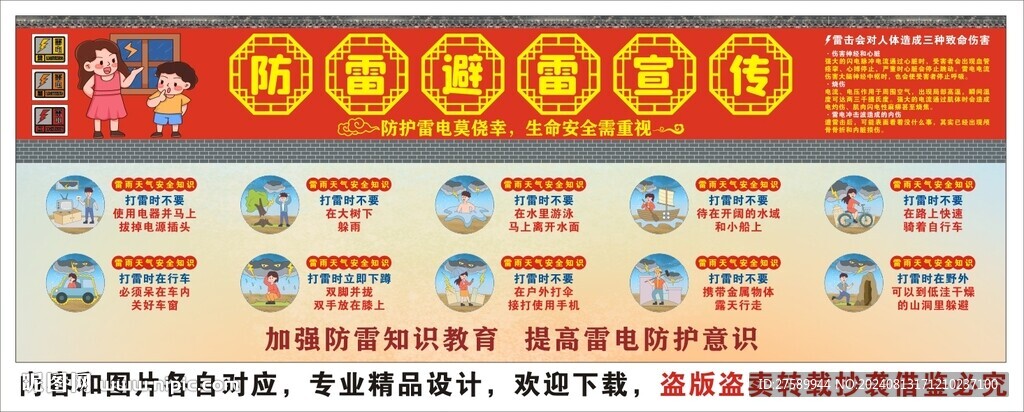防范雷雨天氣海報展板科普宣傳