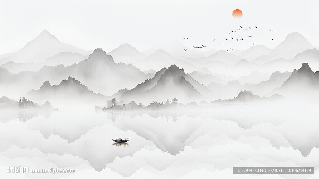 客廳背景墻裝飾山水畫(huà)
