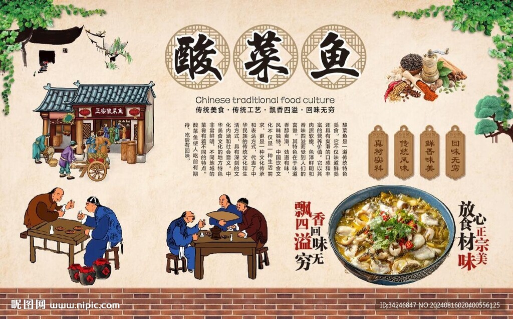 酸菜魚背景墻 