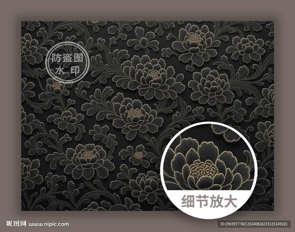 黑色華麗古典花紋底紋圖案