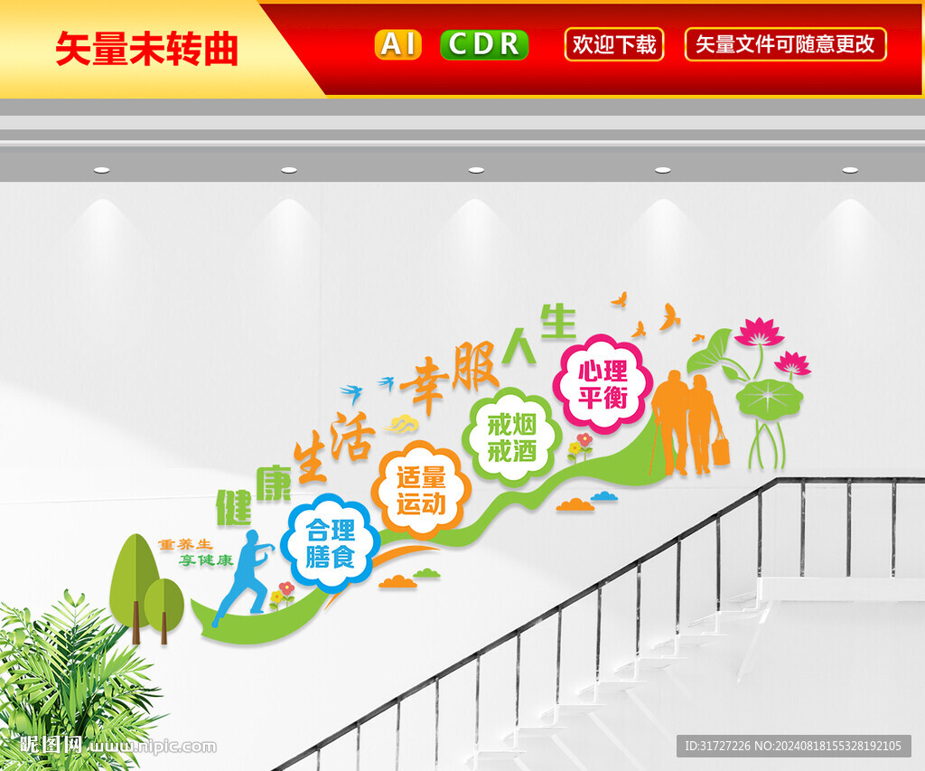 健康養(yǎng)生樓梯文化墻
