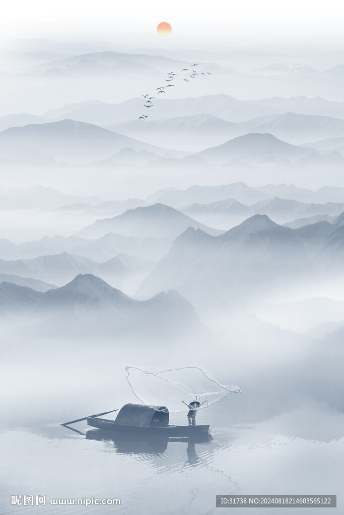 意境水墨山水玄關畫
