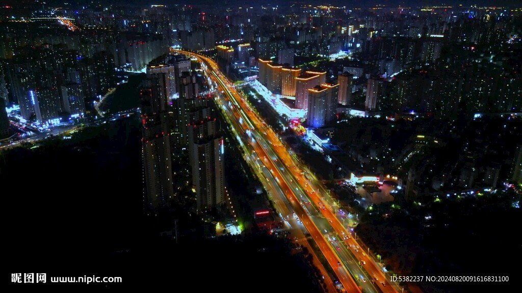 鄭州城市夜景車水馬龍燈光