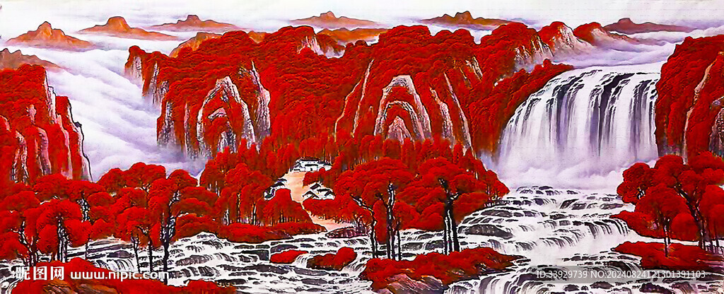 鴻運當頭聚寶盆山水畫