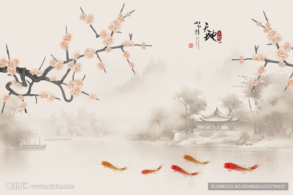 中式工筆花鳥背景墻