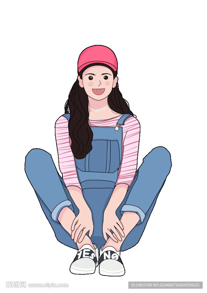 卡通手繪坐著的女孩