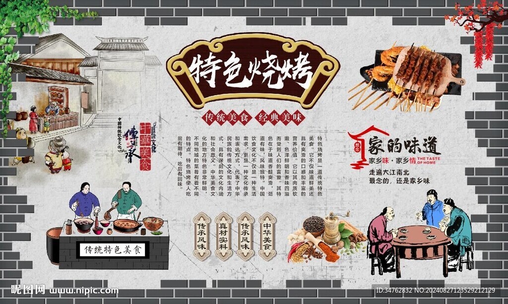 特色燒烤背景墻