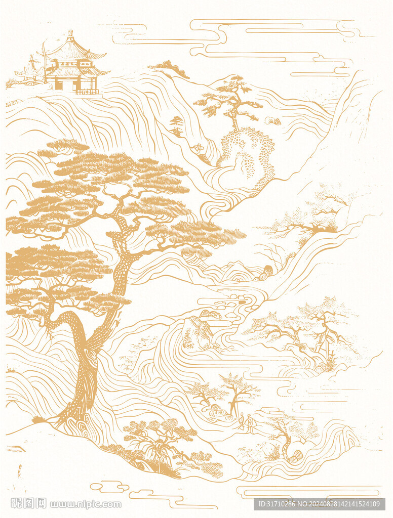 國潮山水線稿 源文件
