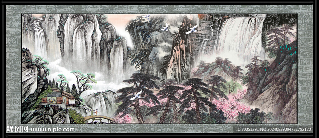 國畫瀑布山水