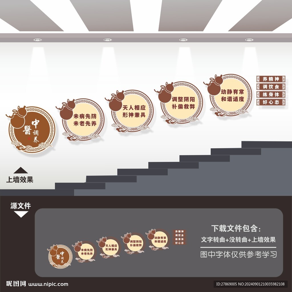 中醫調養樓梯間樓道文化墻